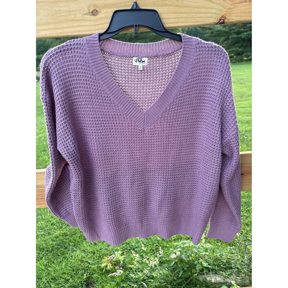 The Pulse Boutique Mauve Purple Waffle Knit V-Neck Sweater Small LL20877 Womens